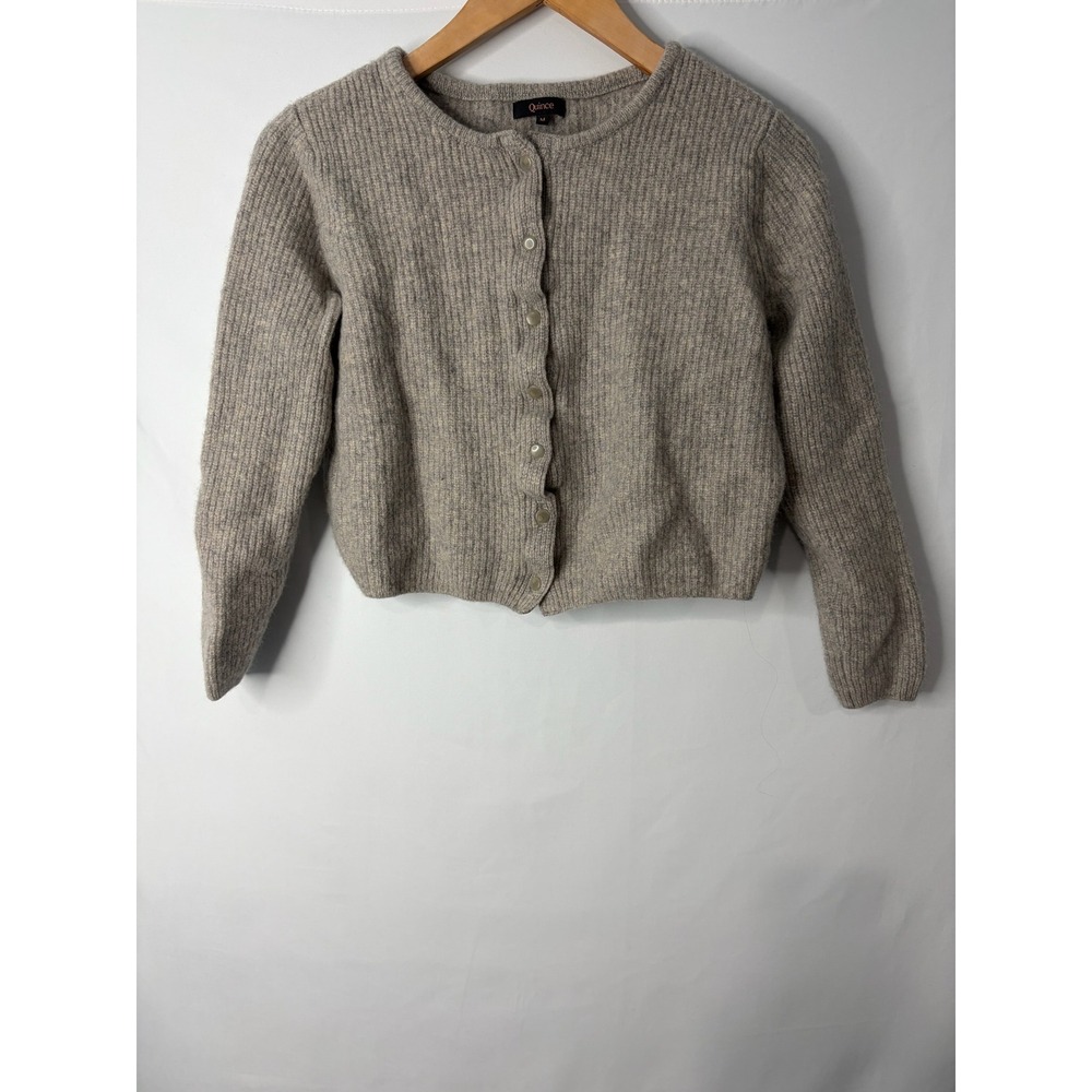 Quince Girls Gray 100% Yak Wool Ribbed Cardigan Sweater Sz M (L) Preppy (READ)